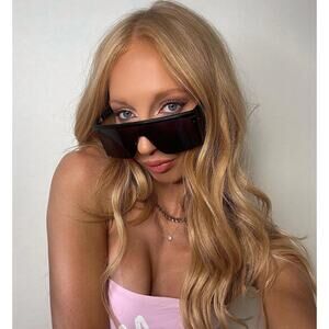 Black Vintage Shield Retro Sunglasses with Gold Metal Arms Unisex NWT